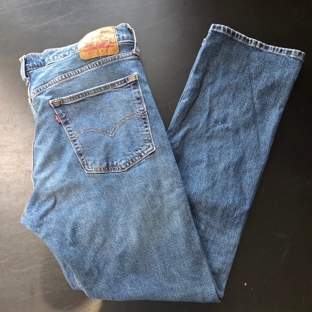 Levis 513 Slim Straight Jeans Mens 36x31.5 Blue Excellent Denim Casual Classic